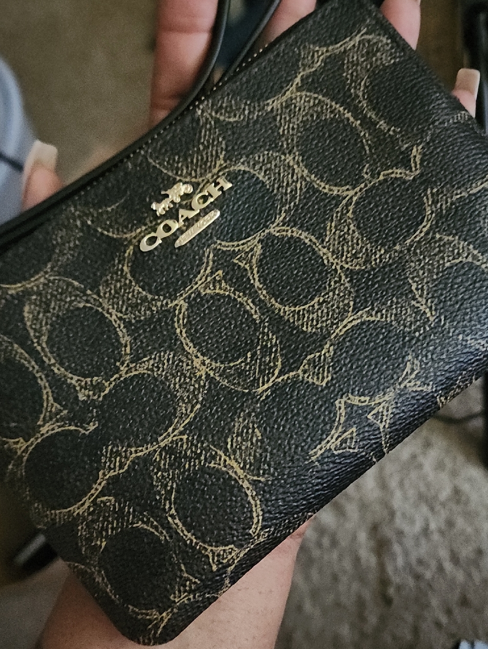 Coach Black and Gold Signature Zip Wristlet